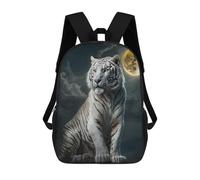 sinyumoney White Tiger Under The Moonlit Sky Backpack School Rucksack Casual Daypacks School Work Travel Bag for Boys/Girls/Teenagers 17inch