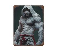 sinyumoney White Tiger Warrior Statue Vintage Painting Tin Signs Wall Poster Plaque Man Cave 15.7"x11.8"