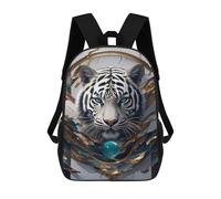 sinyumoney White Tiger with Blue Orb Portrait 3D Printed Children's 17 Inch Backpacks 3D Printed Casual School Bag for Boys Elementary And Middle
