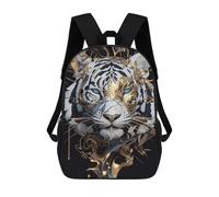 sinyumoney White Tiger with Golden Floral Adornments Kids School Backpack 17 Inch School Bag 3D Printed School Bag for Boys Elementary And Middle School Students