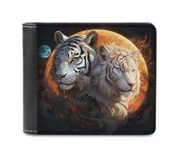 sinyumoney White Tiger Yin Yang 3D Print PU Leather Wallet ID RFID Blocking Banknote Compartments Durable Purse Youth Guys 11.7cm*9.5cm