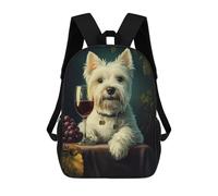 sinyumoney White Westie Enjoying Wine 3D Printed Children's School Backpack for Kids High Capacity Travel Rucksacks Book Bags Kids School Bag Back Pack 17inch