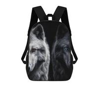 sinyumoney White Wolf And Black Wolf School Backpack School Bags for Girls Boys Backpack with Pocket Fashion School Bag Kids Backpack 17inch