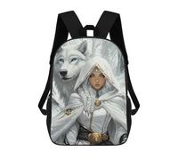 sinyumoney White Wolf And Woman School Backpack School Secondary High School College Backpack Travel for Men, Women & Teenage Boys 17inch