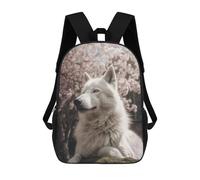 sinyumoney White Wolf Cherry Blossom Kids' Backpack 3D Printing School Bag Boys Cool Daypacks Casual Knapsack Fun Back Bag for Kids And Teenager 17inch