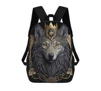 sinyumoney White Wolf Golden Art Deco 3D Printed 17 Inch School Backpack Casual Children's Backpacks 3D Printed for Boys Elementary And Middle