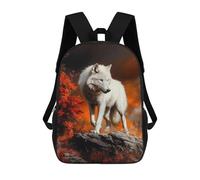 sinyumoney White Wolf in Autumn Landscape Backpack School Rucksack Casual Daypacks School Work Travel Bag- Perfect for Travel, Work And Daily Use 17inch