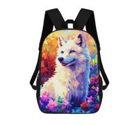 sinyumoney White Wolf in Flowers School Backpack Daypacks Business Backpack Water Resistant Bookbag for Campus Outdoor Travel Sports 17inch