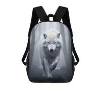 sinyumoney White Wolf in Foggy Forest 3D Printed 17 Inch School Backpack Casual Children's Backpacks 3D Printed for Boys Elementary And Middle