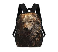 sinyumoney White Wolf in Gold Backpack School Bag Lightweight Schoolbag Dayback Bookbag College for Men/Women 17inch