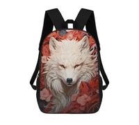 sinyumoney White Wolf in Red Flowers 3D Printed Children's School Backpack for Kids High Capacity Travel Rucksacks Book Bags Kids School Bag Back Pack 17inch