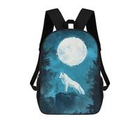 sinyumoney White Wolf Under Full Moon 3D Printed 17inch School Bag Children's School Backpack Travel Backpacks Casual Fashion Bag for Kids School Students
