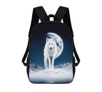 sinyumoney White Wolf Under The Winter Moon School Backpack Schoolbags For Girls Boys Backpack With Pocket Fashion School Bag Kids Backpack 17inch