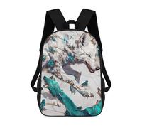 sinyumoney White Wolf with Birds And Emerald Accents Backpack School Bag Water Resistant Travel Backpack Computer Bag for Camping Outdoor Adventures And Daily Travel 17inch