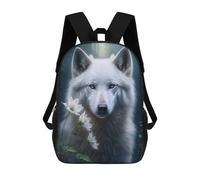 sinyumoney White Wolf with Flowers Backpacks Kids Student Schoolbag,3D Printed Backpacks,Elementary And Middle School Students Backpacks for Boys Girls 17inch