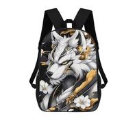 sinyumoney White Wolf with Gold Accents Animal School Backpack Lightweight Airport College Students Back Pack for Boys/Girls/Teenagers 17inch