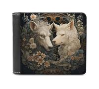 sinyumoney White Wolves in Floral Frame 3D Print Clutch Purse Credit Card Slots Leather RFID Fashion Slim Leather Men's Wallet 11.7cm*9.5cm