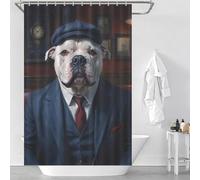 sinyumoney White XL Bully Dog Wearing A Suit in The Pub Bath Shower Curtains Mildew Waterproof Polyester Fabric Shower Curtains Set with 12 Hooks for Bathroom Wet Room 46.85x70.87Inch（119x180cm）