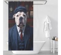 sinyumoney White XL Bully Dog Wearing A Suit in The Pub Hilarious Bath Curtain with Hooks Waterproof Fabric Shower Curtain Anti Mould for Toile Bathroom Dorm 35.43x70.87Inch（90x180cm）