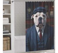 sinyumoney White XL Bully Dog Wearing A Suit in The Pub Modern Polyester Water Repellent Fabric Polyester Bath Shower Curtains Mildew for Stalls Bathtubs 53.54x70.87Inch（136x180cm）