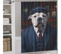 sinyumoney White XL Bully Dog Wearing A Suit in The Pub Shower Curtains Mould Proof Waterproof Fabric Hilarious Bath Curtain with Hooks for Bathroom Wet Room 64.17x70.87Inch（163x180cm）