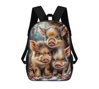 sinyumoney Wild Boar Piglets in Winter Scene Children's Backpack, 17 Inch 3D Printed School Backpack, Backpack Cartoon Adjustable School Bag for Primary School