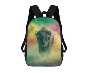 sinyumoney Wild Buffalo in Colorful Smoke Backpack School Bag Large School Backpack for Boys - Perfect for Travel, Work And Daily Use 17inch