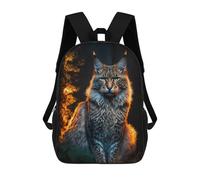 sinyumoney Wild Cat in Forest 3D Printed 17inch School Bag Children's School Backpack Travel Backpacks Casual Fashion Bag for Kids School Students