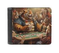 sinyumoney Wild Cats Playing Poker 3D Print PU Leather Wallet ID RFID Blocking Banknote Compartments Durable Purse Youth Guys 11.7cm*9.5cm