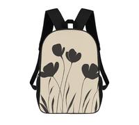 sinyumoney Wildflowers Mid Century Black 3D Printed 17 Inch School Backpack Casual Children's Backpacks 3D Printed for Boys Elementary And Middle