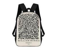 sinyumoney William Morris Black & White Backpack School Fashion Stationery Backpack Waterproof Casual Daypacks for Campus Outdoor Travel Sports 17inch