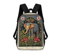 sinyumoney William Morris Elephant Floral Children's Backpack, 17 Inch 3D Printed School Backpack, Backpack Cartoon Adjustable School Bag for Primary School
