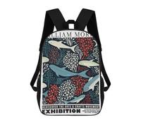 sinyumoney William Morris Fish Botanical Rucksacks 3D Printed Children 17inch Backpacks Fashion Casual Daypack Travel Bags Outdoor Casual Daypack for Boy And Girl