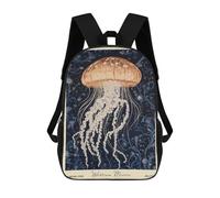 sinyumoney William Morris Jellyfish Nautical 17 Inch School Bag Backpack Teen Schoolbag 3D Printing Adjustable Schoolbag Fashion Pocket Bag for Kids Boys Girls Students