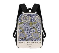 sinyumoney William Morris Kennet Floral Blue 3D Printed Children's 17 Inch Backpacks 3D Printed Casual School Bag for Boys Elementary And Middle