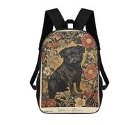 sinyumoney William Morris Pug Floral 3D Printed Children's 17 Inch Backpacks 3D Printed Casual School Bag for Boys Elementary And Middle