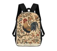 sinyumoney William Morris Rooster Floral 17 Inch Backpacks Kids Schoolbag,3D Printed Elementary And Middle School Students Backpacks for Boys Girls