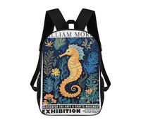 sinyumoney William Morris Seahorse Floral Exhibition Backpack School Bag School Secondary High School College Backpack Travel for Girls Boys Teenage 17inch