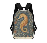 sinyumoney William Morris Seahorse Nautical 3D Printed 17 Inch School Backpack Children's Backpacks 3D Printed Cool Knapsack for Boys Elementary And Middle
