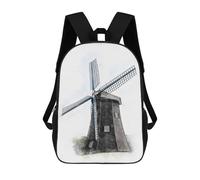sinyumoney Windmill Backpack, Children's Backpack, Student School Bag Bookbag Rucksack, 3D Printed School Bag for Boys Girls 17inch
