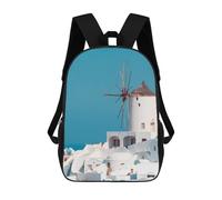 sinyumoney Windmill in Santorini School Bags Large Water Resistant Laptop Backpack for Campus Outdoor Travel Sports 17inch