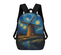 sinyumoney Windmill Under A Starry Night Children's Backpacks School Backpack 3D Printed Backpack for Kids Travel Rucksacks Book Bags Kids School Bag 17inch