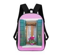 sinyumoney Window on Pink House Italy School Backpack Schoolbags For Girls Boys Backpack With Pocket Fashion School Bag Kids Backpack 17inch