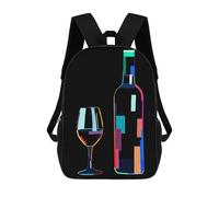 sinyumoney Wine Bottle with Glass Backpacks Kids School Backpack School Bag 3D Printed School Bag for Boys Elementary And Middle School Students 17inch