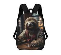 sinyumoney Wine Sloth Children's Backpacks School 3D Printed Bag Bookbag for Kids Travel Rucksacks Boy Girl Book Bags Kids School Bag 17inch