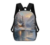 sinyumoney Winter Cabin by The Lake 3D Printed 17inch Kids School Backpack School Bag Fashion Rucksacks for Boys Elementary And Middle School Students