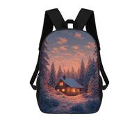 sinyumoney Winter Cabin in Snowy Forest-2 Backpack School Bag Large School Backpack for Boys - Perfect for Travel, Work And Daily Use 17inch