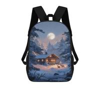 sinyumoney Winter Cabin Moonlight Scene Rucksack Water Resistant Computer Rucksack for Camping Outdoor Adventures And Daily Travel 17inch