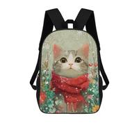 sinyumoney Winter Cat with Red Scarf School Backpack Lightweight Airport College Students Back Pack for Boys/Girls/Teenagers 17inch