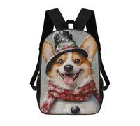 sinyumoney Winter Corgi with Snow Hat 3D Printed Children's School Backpack for Kids High Capacity Travel Rucksacks Book Bags Kids School Bag Back Pack 17inch